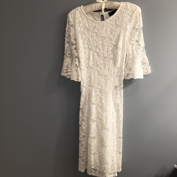 🌷Perceptions Petite white lace dress size medium - Picture 1 of 9